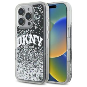 DKNY DKHCP16XLBNAEK Apple iPhone 16 Pro Max 6.9" juodos spalvos kietas dėklas Liquid Glitter Arch Logo