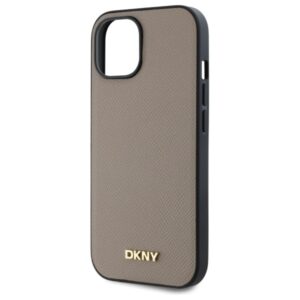 DKNY DKHMP15SPGHLME Apple iPhone 15 6.1" beige kietas dėklas Grained Metal Logo MagSafe - Image 6
