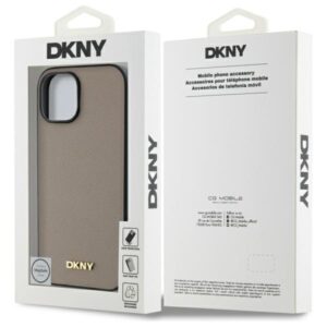 DKNY DKHMP15SPGHLME Apple iPhone 15 6.1" beige kietas dėklas Grained Metal Logo MagSafe - Image 8