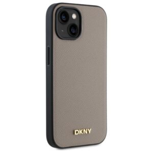 DKNY DKHMP15SPGHLME Apple iPhone 15 6.1" beige kietas dėklas Grained Metal Logo MagSafe - Image 4