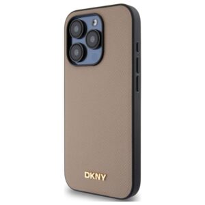 DKNY DKHMP15XPGHLME Apple iPhone 15 Pro Max 6.7" beige kietas dėklas Grained Metal Logo MagSafe - Image 2