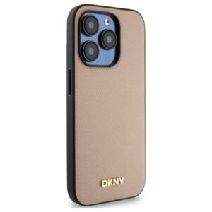 DKNY DKHMP15XPGHLME Apple iPhone 15 Pro Max 6.7" beige kietas dėklas Grained Metal Logo MagSafe - Image 4