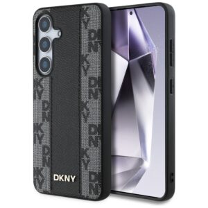 Dėklas DKNY Leather Checkered Pattern MagSafe Samsung Galaxy S25 juodos spalvos