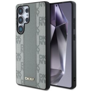 Dėklas DKNY Leather Checkered Pattern MagSafe Samsung Galaxy S25 Ultra taupe