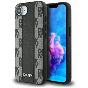 Dėklas DKNY Leather Checkered Mono Pattern MagSafe Apple iPhone 16e / 17e juodos spalvos