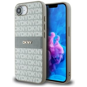 Dėklas DKNY Repeat Texture Pattern with Tonal Stripe Apple iPhone 16e / 17e beige