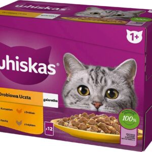 WHISKAS paketėlis želė su paukštiena, antiena, kalakutiena, vištiena - drėgnas kačių maistas - 12x85 g