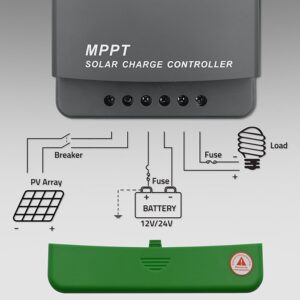 Qoltec 53665 Saulės įkrovimo valdiklis MPPT su temperatūros jutikliu 60A | 12V / 24V | LCD - Image 3