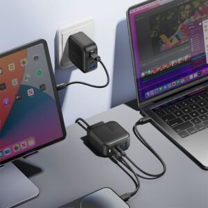 ENERGEA Laidinis įkroviklis 1xUSB+3xUSB-CPD-PPS-QC 3.0 100W 3C1A juodos spalvos US+EU Travelite GAN100 - Image 7