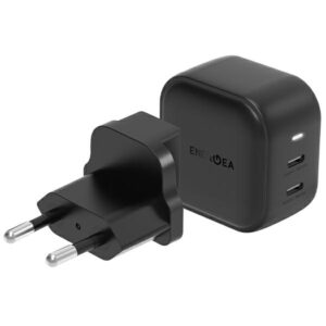 ENERGEA Laidinis įkroviklis 2xUSB-C PD-PPS 45W 2C juodos spalvos US+EU Travelite GAN45 - Image 1