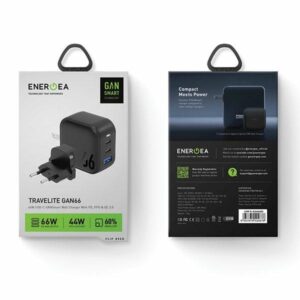 ENERGEA Laidinis įkroviklis 1xUSB+2xUSB-CPD-PPS-QC 3.0 66W 2C1A juodos spalvos US+EU Travelite GAN66 - Image 4