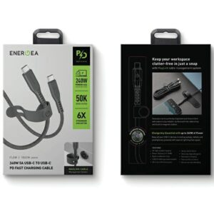 ENERGEA Flow USB-C į USB-C Kabelis 1.5m juodos spalvos 240W 5A PD Fast Charge - Image 6
