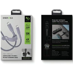 ENERGEA Flow USB-C į USB-C Kabelis 1.5m violetinės spalvos 240W 5A PD Fast Charge - Image 6