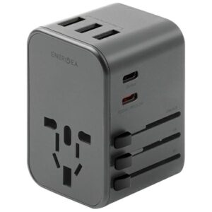 ENERGEA Laidinis įkroviklis 3xUSB + 2xUSB-C PD-PPS-QC 3.0 35.5W 3A2C 4-in-1 Adapter US/AU/EU/UK Gunmetal Tr - Image 1