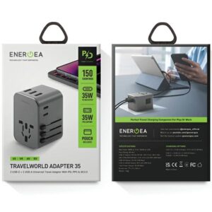 ENERGEA Laidinis įkroviklis 3xUSB + 2xUSB-C PD-PPS-QC 3.0 35.5W 3A2C 4-in-1 Adapter US/AU/EU/UK Gunmetal Tr - Image 7