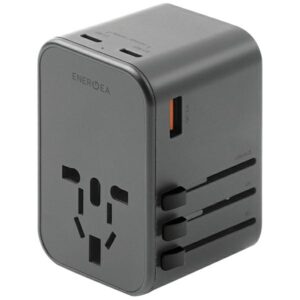 ENERGEA Laidinis įkroviklis 1xUSB + 2xUSB-C PD-PPS-QC 3.0 65W 1A2C 4-in-1 Adapter US/AU/EU/UK Gunmetal Trav - Image 1