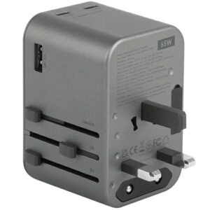 ENERGEA Laidinis įkroviklis 1xUSB + 2xUSB-C PD-PPS-QC 3.0 65W 1A2C 4-in-1 Adapter US/AU/EU/UK Gunmetal Trav - Image 3