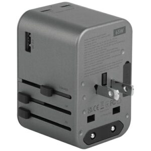ENERGEA Laidinis įkroviklis 1xUSB + 2xUSB-C PD-PPS-QC 3.0 65W 1A2C 4-in-1 Adapter US/AU/EU/UK Gunmetal Trav - Image 5