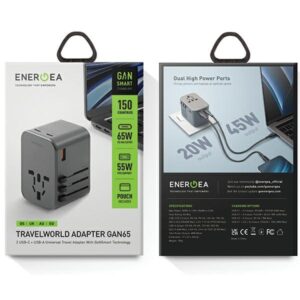 ENERGEA Laidinis įkroviklis 1xUSB + 2xUSB-C PD-PPS-QC 3.0 65W 1A2C 4-in-1 Adapter US/AU/EU/UK Gunmetal Trav - Image 7