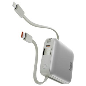 PowerBank 3in1 Bazic Fusion Mini 10000mAh cable USB-C/Lightning pilkos spalvos - Image 1