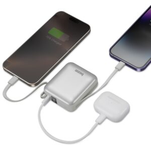 PowerBank 3in1 Bazic Fusion Mini 10000mAh cable USB-C/Lightning pilkos spalvos - Image 4