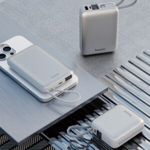 PowerBank 3in1 Bazic Fusion Mini 10000mAh cable USB-C/Lightning pilkos spalvos - Image 6