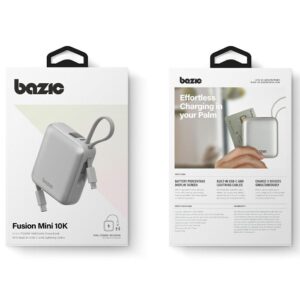 PowerBank 3in1 Bazic Fusion Mini 10000mAh cable USB-C/Lightning pilkos spalvos - Image 8