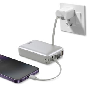 PowerBank 4in1 Bazic Fusion Mini 20000mAh cable USB-C/Lightning pilkos spalvos - Image 4