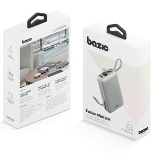 PowerBank 4in1 Bazic Fusion Mini 20000mAh cable USB-C/Lightning pilkos spalvos - Image 7