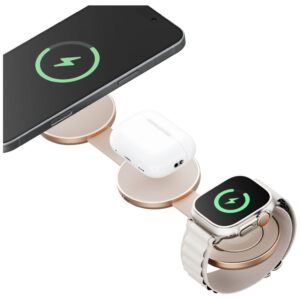 Belaidis įkroviklis Energea Alumag Trio 3in1 Qi2 15W aukso spalvos - Image 4