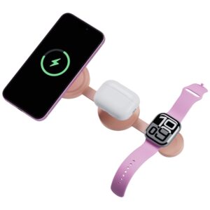 Belaidis įkroviklis Bazic GoMag Trio 2 3in1 15W magnetic skirtas iPhone/Watch/AirPods rožinės spalvos - Image 4