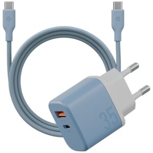 Laidinis įkroviklis Bazic GoPort Velox Kit USB-C/USB-A GaN 35W with cable blue - Image 1