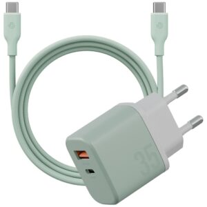 Laidinis įkroviklis Bazic GoPort Velox Kit USB-C/USB-A GaN 35W with cable green - Image 1