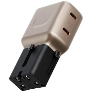 Laidinis įkroviklis Energea TravelGo Adapter 45 2xUSB-C 45W gold-juodos spalvos - Image 1