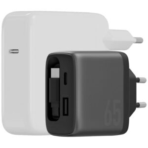 Laidinis įkroviklis Energea Ampcharge Arc 65 USB-A/USB-C + retractable USB-C cable PD/PPS/QC3.0 GaN gunmeta - Image 4