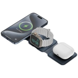 ENERGEA Bazic GoMag Trio Plus Compact Foldable 3-in-1 Belaidis įkroviklis 15W Fast Charging Navy Blue