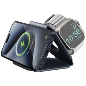 ENERGEA Bazic GoMag Trio Plus Compact Foldable 3-in-1 Belaidis įkroviklis 15W Fast Charging Navy Blue - Image 2