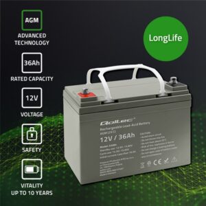 Qoltec 53084 AGM akumuliatorius | 12V | 36Ah - Image 2