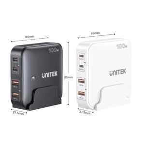 GaN tinklo įkroviklis - Unitek P1229AWH01-EU | 100W 2x USB-C 2x USB-A - Image 2
