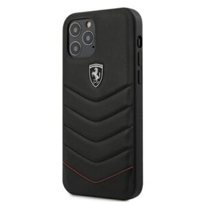 Ferrari FEHQUHCP12LBK Apple iPhone 12 Pro Max 6,7" juodos spalvos kietas dėklas Off Track Quilted