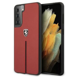 Ferrari FEOSIHCS21MRE S21+ G996 red kietas dėklas Off Track Leather Nylon Stripe