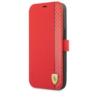Ferrari FESAXFLBKP13SRE Apple iPhone 13 mini 5,4" raudonos spalvos book On Track Carbon Stripe