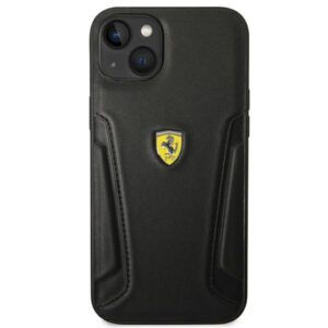 Ferrari FEHCP14MRBUK Apple iPhone 14 Plus / 15 Plus 6.7" juodos spalvos kietas dėklas Leather Stamp Sides - Image 3