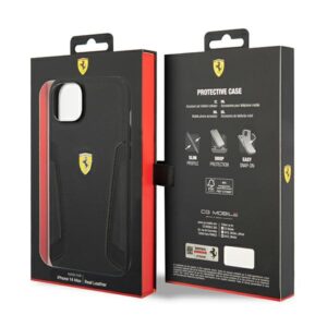 Ferrari FEHCP14MRBUK Apple iPhone 14 Plus / 15 Plus 6.7" juodos spalvos kietas dėklas Leather Stamp Sides - Image 8
