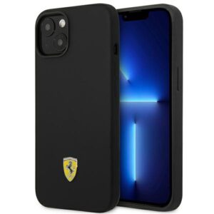 Ferrari FEHCP14SSIBBK Apple iPhone 14 / 15 /13 6.1" juodos spalvos kietas dėklas Silicone Metal Logo