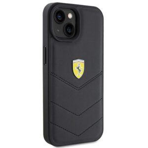 Ferrari FEHCP15SRDUK Apple iPhone 15 / 14 / 13 6.1" juodos spalvos kietas dėklas Quilted Metal Logo - Image 4