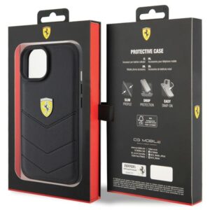 Ferrari FEHCP15SRDUK Apple iPhone 15 / 14 / 13 6.1" juodos spalvos kietas dėklas Quilted Metal Logo - Image 8