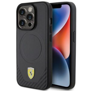 Ferrari FEHMP15LPTEK Apple iPhone 15 Pro 6.1" juodos spalvos kietas dėklas Carbon Metal Logo MagSafe