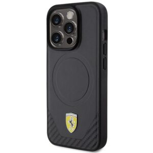 Ferrari FEHMP15LPTEK Apple iPhone 15 Pro 6.1" juodos spalvos kietas dėklas Carbon Metal Logo MagSafe - Image 2