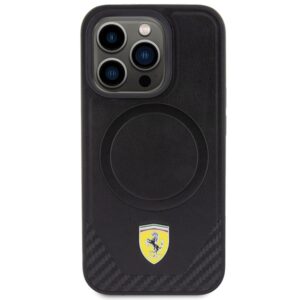 Ferrari FEHMP15LPTEK Apple iPhone 15 Pro 6.1" juodos spalvos kietas dėklas Carbon Metal Logo MagSafe - Image 3
